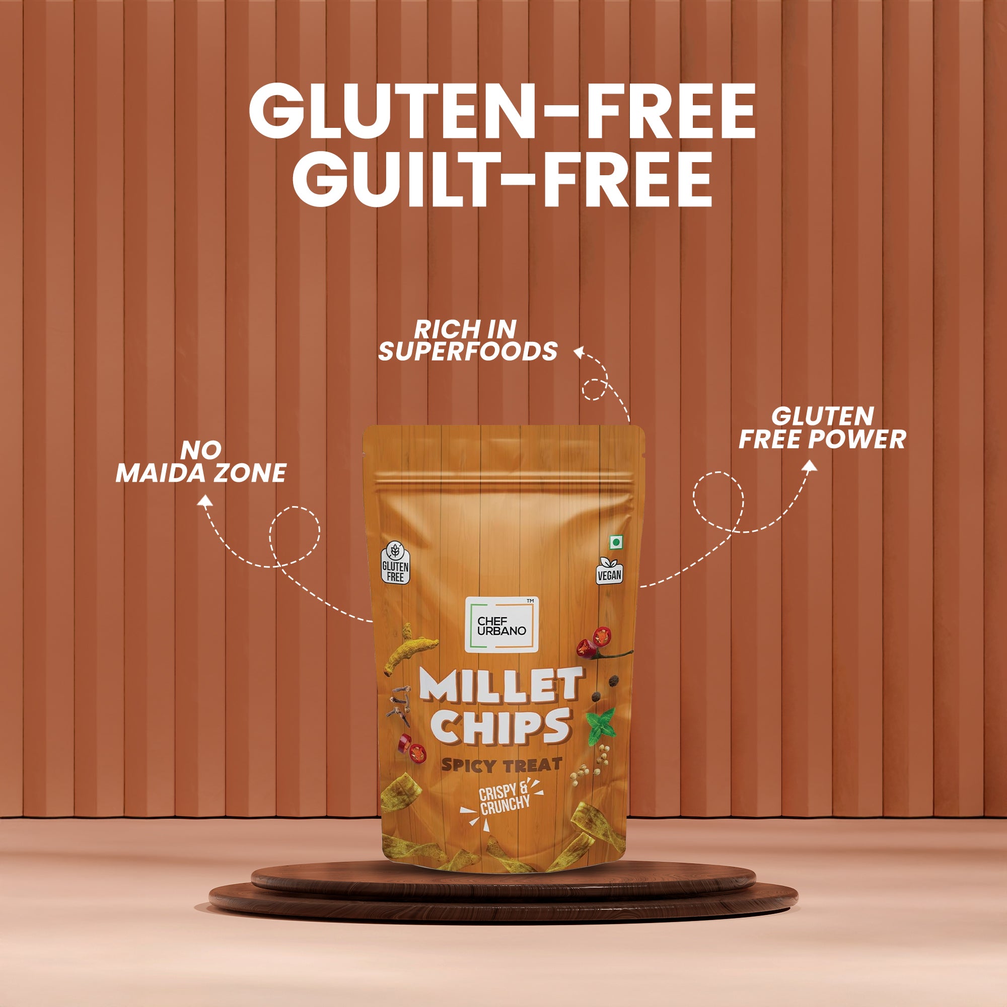 Chef Urbano Super 8 Pack of Gluten Free Chips | Gluten Free | Vegan | Low GI | Crunchy Healthy Snacks | High Protein and Fibre Rich | Good for Diet