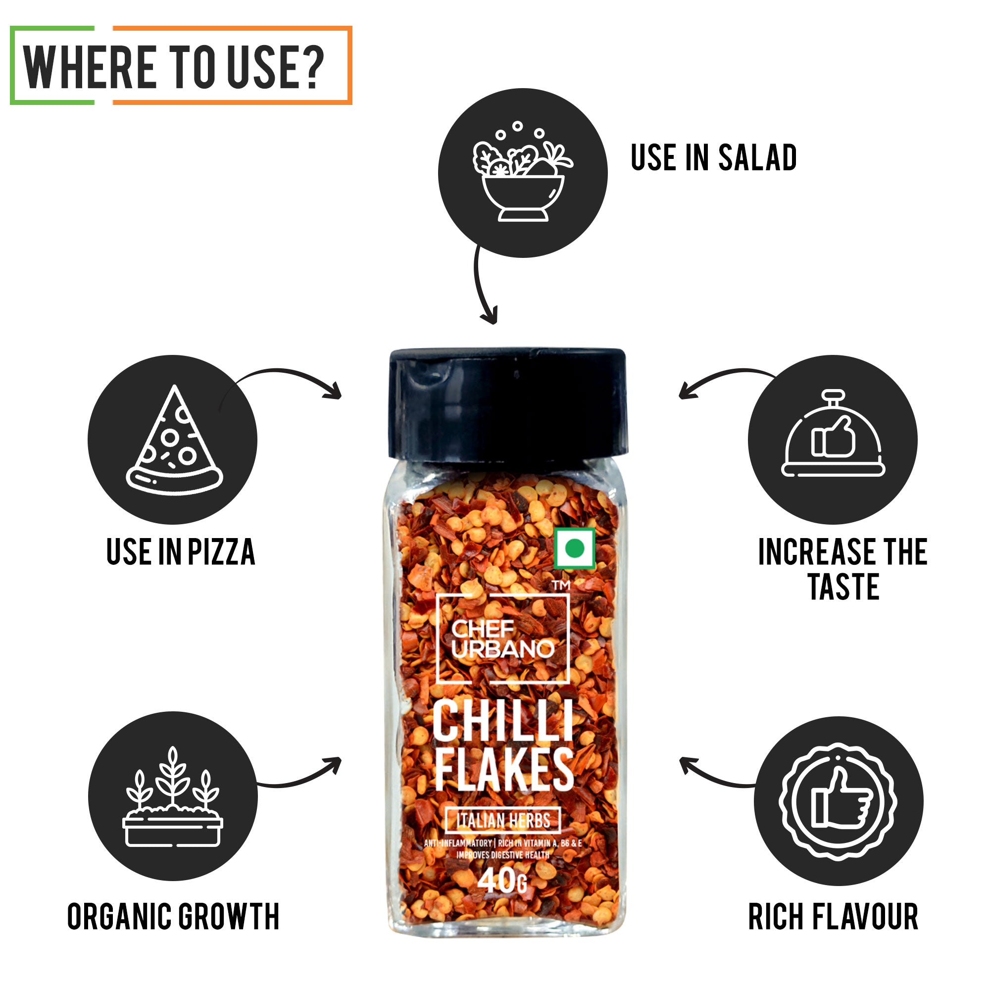 Chef Urbano Chilli Flakes Sprinkler 40g