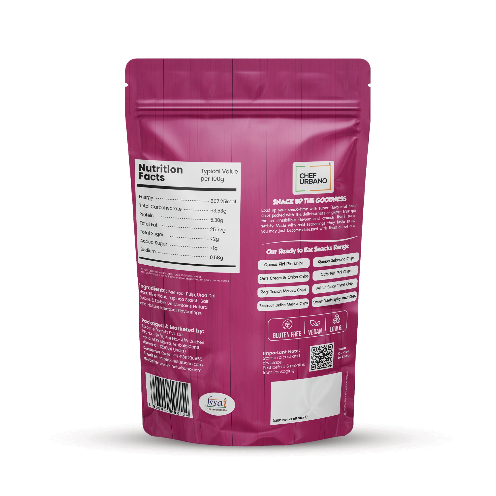Chef Urbano Beetroot Chips Indian Masala 80g