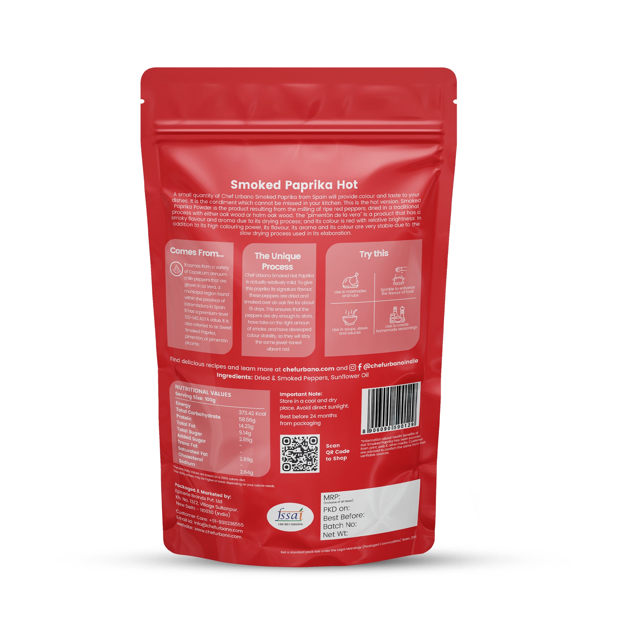 Chef Urbano Smoked Paprika Hot 250 Gms