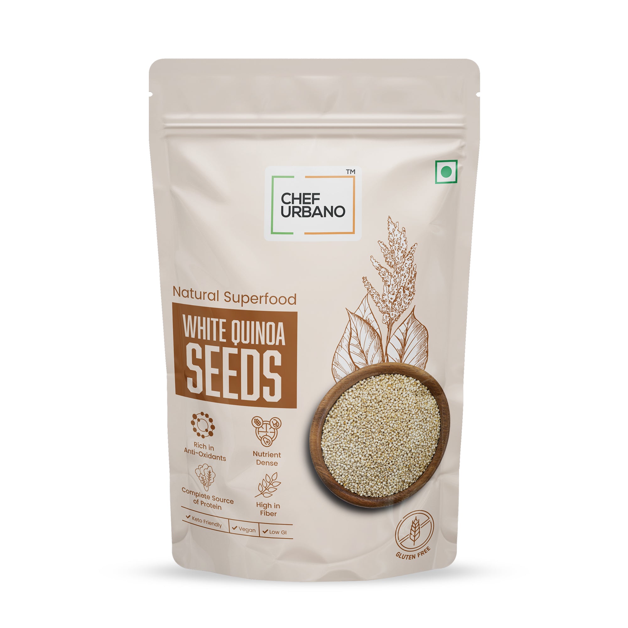 Chef Urbano gluten free white quinoa natural superfood seeds packed in resealable bag